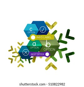 Christmas infographic business templates - geometric paper shapes with text and options on snowflake