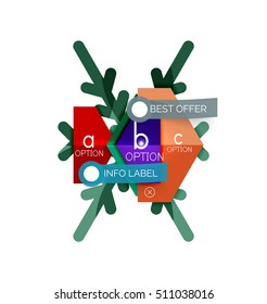 Christmas infographic business templates - geometric paper shapes with text and options on snowflake