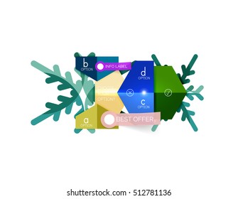 Christmas infographic business templates - geometric paper shapes with text and options on snowflake