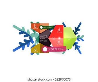 Christmas infographic business templates - geometric paper shapes with text and options on snowflake