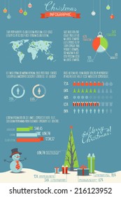  Christmas infographic. Vector set of charts, icons, diagrams and other data elements.