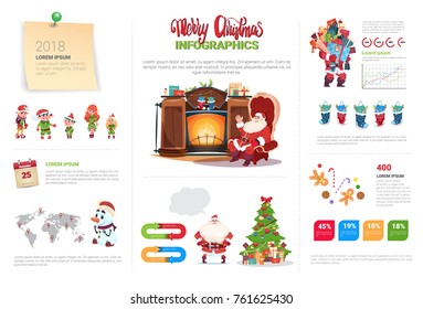 Christmas Infographics Elements Set Template Banner With Text And Holiday Decorations Flat Vector Illustration