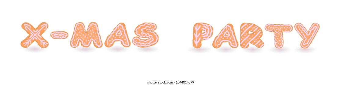 christmas inscription x-mas party ginger cookies with icing.new year banner