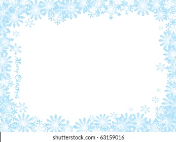 Christmas inspired snow flake background with blue ice frame
