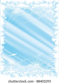 Christmas inspired snow flake background with blue ice frame