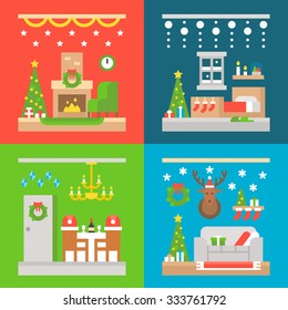 Christmas interior decoration flat design illustration vector