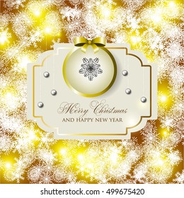 Christmas invitation with Christmas balls Merry Christmas and Happy New Year Card glowing lights