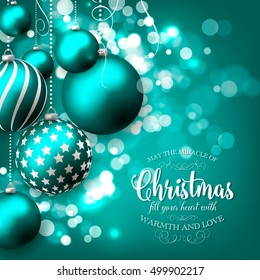 Christmas invitation with Christmas balls Merry Christmas and Happy New Year Card glowing lights