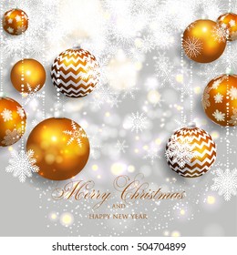 Christmas invitation with Christmas balls Merry Christmas and Happy New Year Card glowing lights