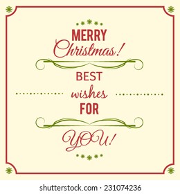 Christmas invitation with best wishes in typographic style. Vector. Blank template.