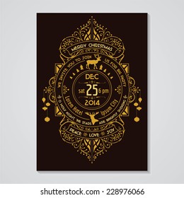 Christmas Invitation Card - Art Deco Style - Typography and Calligraphic Design - in vector