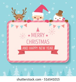  Christmas invitation card decoration with santa claus, reindeer and snowman.