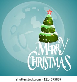 Christmas invitation card, happy holidays,  new year merry Christmas,   X mas tree in blue background, cartoon character 