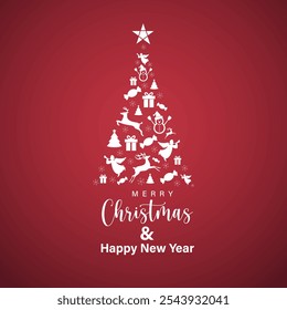 Christmas Invitation card and Christmas tree with vector art or Xmas party card design template 