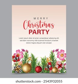 Christmas Invitation card and Christmas tree with vector art or Xmas party card design template 