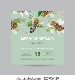 Christmas Invitation Card - in Watercolor Style - vector