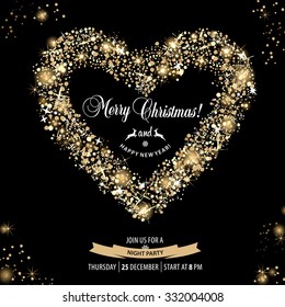 Christmas invitation card witch nearts.