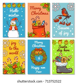 Christmas invitation cards. Vector illustrations in hand drawn style. Christmas poster and banner greeting xmas