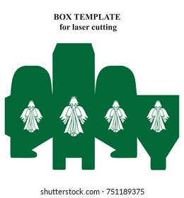 Christmas invitation or greeting card, bonbonniere, box, with a picture of an angel. Christmas invitation mock up for laser or plotter cutting. Vector illustration
