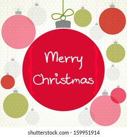 Christmas invitation or greeting card template with colorful baubles and place for the text.