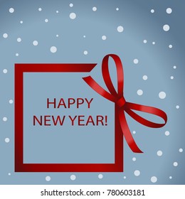 Christmas Invitation, Greeting or Gift card. Red frame   with red bow.  Template with  place for text.