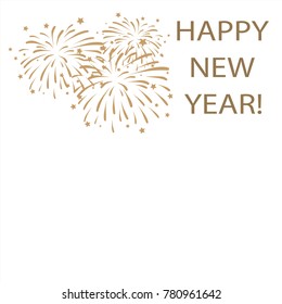 Christmas Invitation, Greeting or Gift card with text Happy New Year.    Firework design on white background