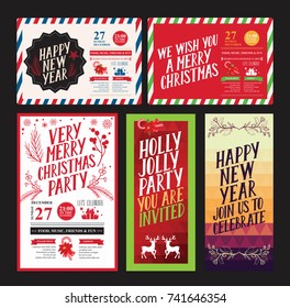 Christmas invitation for holiday party. Design template with xmas hand-drawn graphic illustrations.