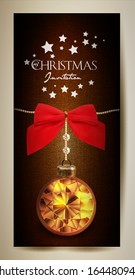 christmas invitation with a red ribbon