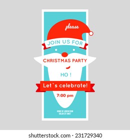 Christmas invitation with santa, flat vector illustration