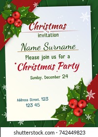 Christmas invitation with satin ribbons.