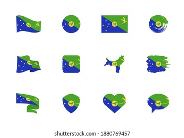 Christmas Island flag - flat collection. Flags of different shaped twelve flat icons. Vector illustration set