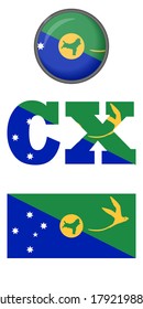 Christmas Island flag icons on a white background. Vector image: button, flag, and abbreviation. You can use it to create a website, print brochures, booklets, flyers, stickers, and travel guides.