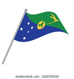 Christmas Island flag. The national flag of Christmas Island on a pole. The waving flag. The sign and symbol of the country. Realistic vector on white.