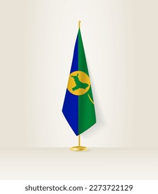 Christmas Island flag on a flag stand. Vector illustration.