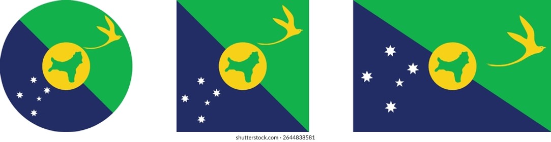 Christmas Island flag PNG vector. Christmas Island square and round icon isolated on transparent PNG background. Christmas Island flag icon.