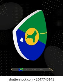 Christmas Island Flag Shield icon in 3D on Dark Modern Abstract Rugby Background. Perfect for sports events, heritage themes, national celebrations, and patriotic designs.