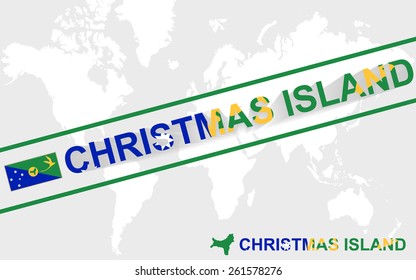 Christmas Island map flag and text illustration, on world map
