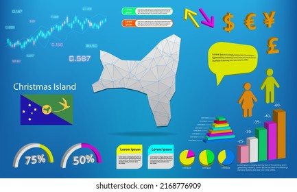 christmas Island map info graphics - charts, symbols, elements and icons collection. Detailed christmas Island map with High quality business infographic elements.