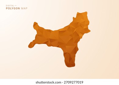 Mapa de la isla de Navidades: Ilustración vectorial de polígono de bajo contenido de polietileno en tono naranja, estilo geométrico limpio, aislado sobre fondo blanco.