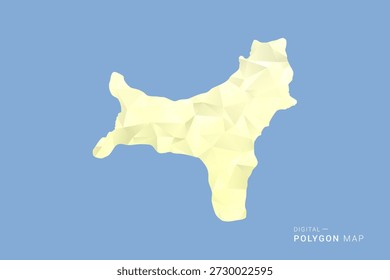 Mapa de la isla de Navidades en estilo de Vector de polígono bajo, ilustración de forma geométrica con tonos amarillos suaves sobre fondo azul, silueta limpia para infografía.