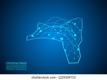 christmas Island map with nodes linked by lines. concept of global communication and business. Dark christmas Island map created from white dots with travel locations or internet connection.