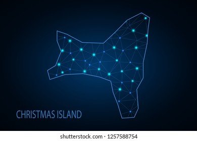 Christmas Island map of polygonal mosaic lines network, rays and space stars of vector illustration. - Vector