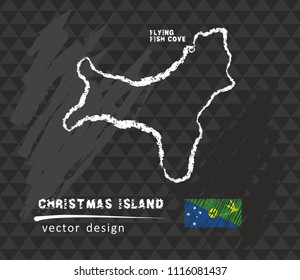 Christmas Island map, vector pen drawing on black background