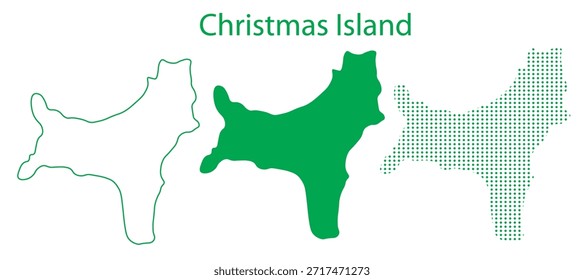 Conjunto de vetor do mapa da ilha de Natal, Território australiano contorno silhueta pontilhada formas verdes, Christmas Island Country Infographic Template, Editable EPS Christmas Island Geography
