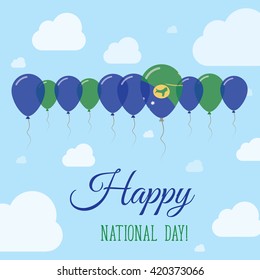 Christmas Island National Day Flat Patriotic Poster. Row of Balloons in Colors of the Christmas Island flag. Happy National Day Christmas Island Card with Flags, Balloons, Clouds and Sky.