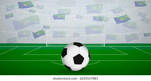 Christmas Islander Football Arena Full of Fans with National Flags, Sports Event Illustration. Ideal for use in sports event promotions, football themed designs, and tournament advertisements.