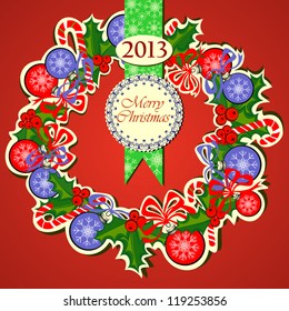 Christmas Isolated Advent Wreath on Red Background, Vector Illustration of Advent Crown