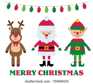 Christmas isolated cartoon characters, vector greeting card