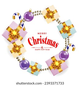 Christmas isolated design element, round wreath with gift boxes.