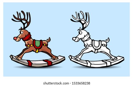 Christmas isolated elements. Deer toy. Swing. Cartoon,colorfull and contour. Sketch.
